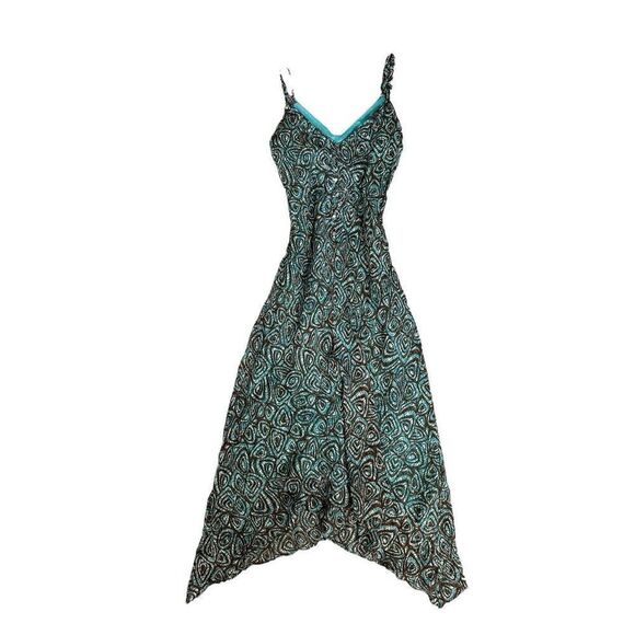 Nine West Dresses & Skirts - Vintage Y2K Nine West Silk Slip Dress 4 Midi Sleeveless Teal Brown Sequin Fairy